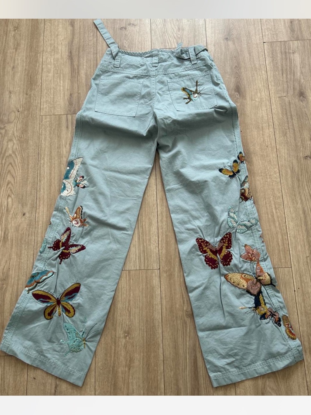100% cotton Johnny Was Light Blue Wide-Leg Jeans with Butterfly Embroidery